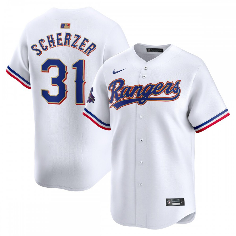 Max Scherzer Texas Rangers 2024 Gold Collection Limited Player Jersey – White-Pro Kit Vault | Brand New 26/27 Sports Jerseys